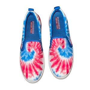 Skechers Tie-Dye Slip-On Sneakers in Blue, Pink, White